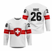 Schweiz - 2026 Hockey Replica Fan Trikot Weiß/Name und Nummer