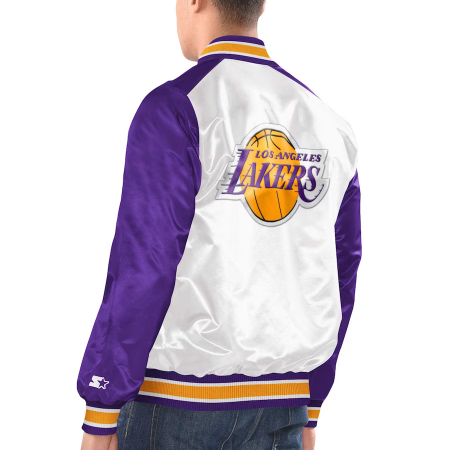 Los Angeles Lakers - Full-Snap Varsity White Satin NBA Bunda
