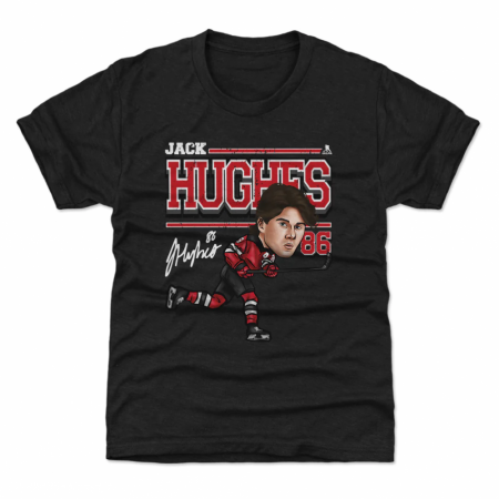 New Jersey Devils Youth - Jack Hughes Cartoon Black NHL T-Shirt