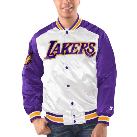 Los Angeles Lakers - Full-Snap Varsity White Satin NBA Jacke