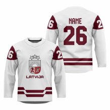 Lotyšsko - 2026 Hokejový Replica Fan Dres Biely/Vlastné meno a číslo