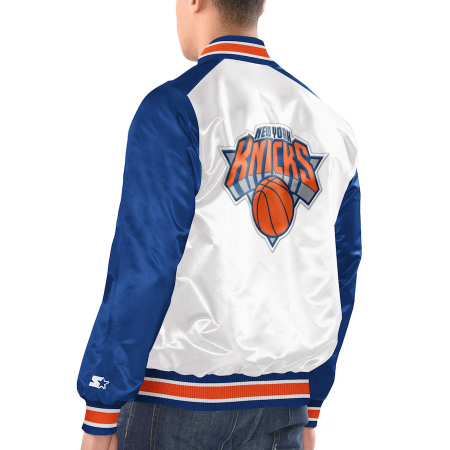 New York Knicks - Full-Snap Varsity Satin White NBA Kurtka