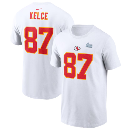 Kansas City Chiefs - Travis Kelce White Super Bowl LVII NFL T-Shirt