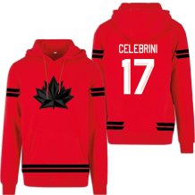 Kanada - Macklin Celebrini 2026 Hokejová Mikina s kapucí - červená