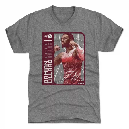 Portland Trail Blazers - Damian Lillard Card Gray NBA T-Shirt