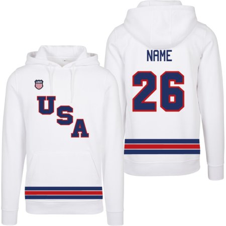 USA - 2026 Hockey Bluza s kapturem/Własne imię i numer - biały