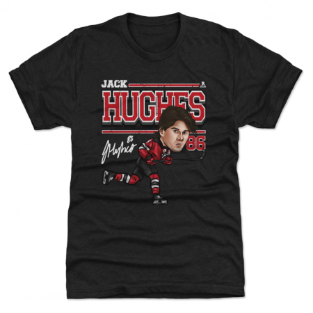 New Jersey Devils - Jack Hughes Cartoon Black NHL T-Shirt