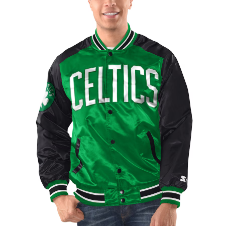 Boston Celtics - Full-Snap Varsity Satin Green NBA Bunda