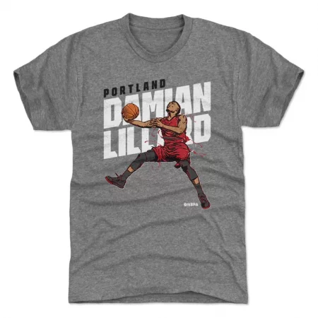 Portland Trail Blazers - Damian Lillard Layup Gray NBA T-Shirt