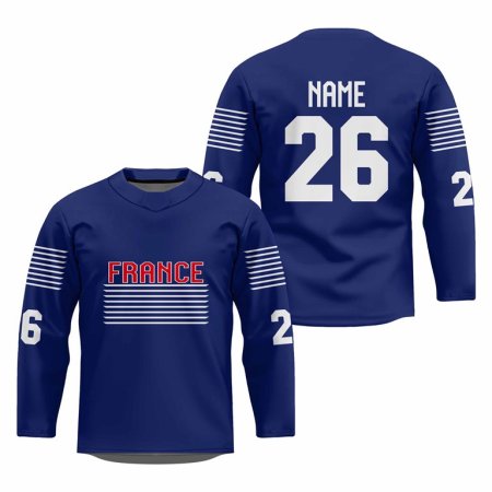 Francja - 2026 Hockey Replica Fan Jersey Niebieski/Własne imię i numer