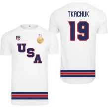 USA - Matthew Tkachuk 2026 Gold Medal Hokejový Tričko - bílé