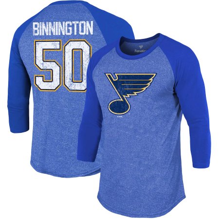 St. Louis Blues - Jordan Binnington Tri-Blend NHL 3/4 Sleeve T-Shirt
