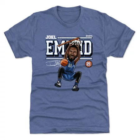 Philadelphia 76ers - Joel Embiid Cartoon Blue NBA T-Shirt