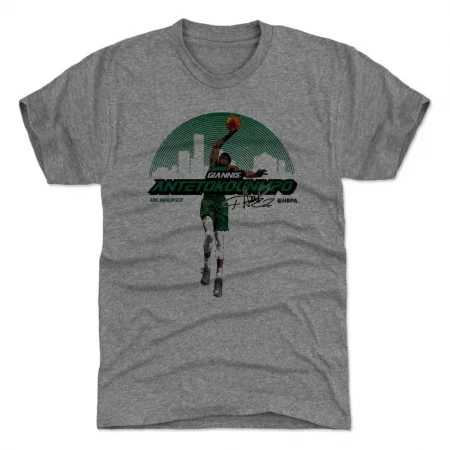 Milwaukee Bucks - Giannis Antetokounmpo Skyline Gray NBA T-Shirt