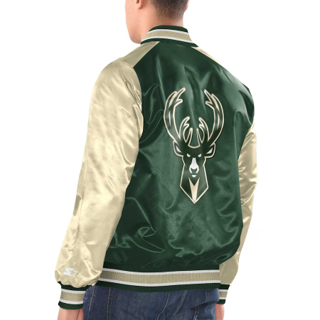 Milwaukee Bucks - Full-Snap Varsity Satin Green NBA Jacket