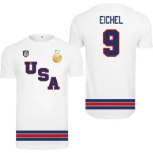 USA - Jack Eichel 2026 Gold Medal Hokejový Tričko - bílé