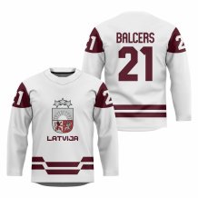 Lotyšsko - Rudolfs Balcers 2026 Hockey Replica Fan Dres Bílý