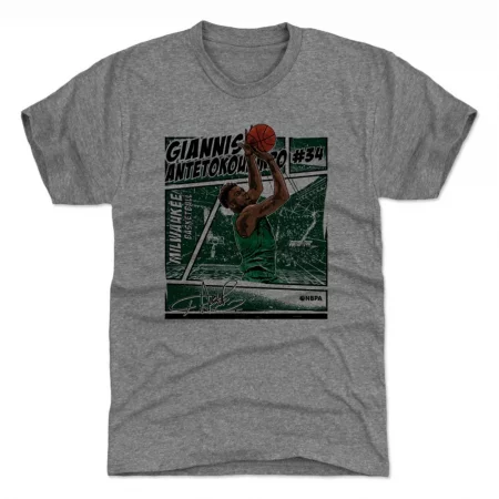 Milwaukee Bucks - Giannis Antetokounmpo Comic Gray NBA T-Shirt