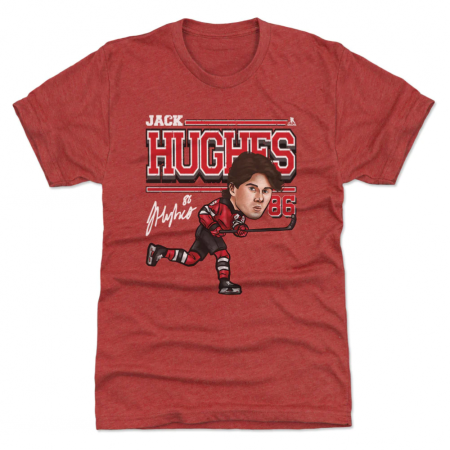 New Jersey Devils - Jack Hughes Cartoon Red NHL T-Shirt