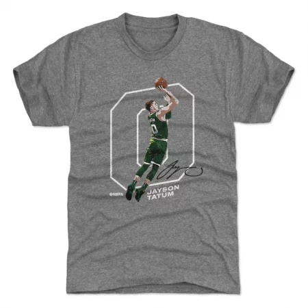 Boston Celtics - Jayson Tatum Outline Gray NBA T-Shirt