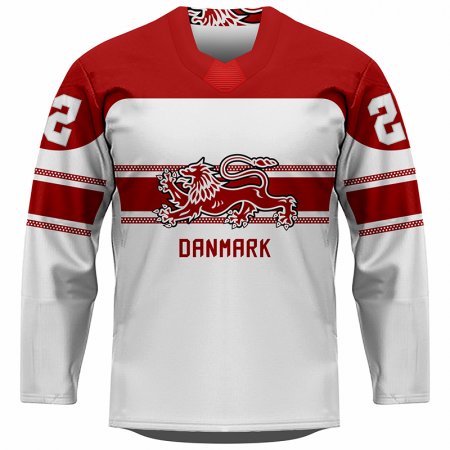 Dänemark - 2022 Hockey Replica Fan Trikot Weiß/Name und Nummer