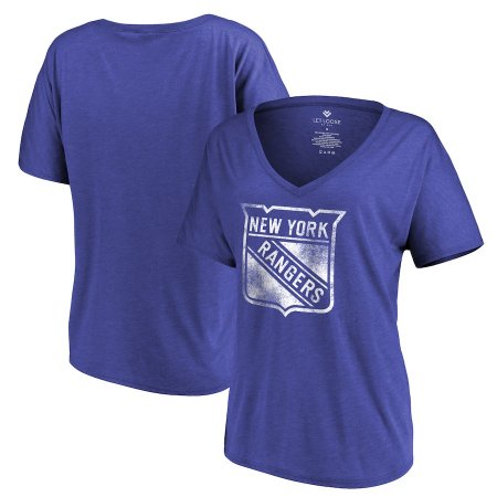 New York Rangers Woman - Distressed Primary V-Neck NHL T-shirt