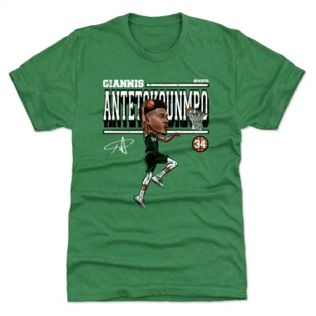 Milwaukee Bucks - Giannis Antetokounmpo Cartoon Green NBA T-Shirt