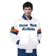 New York Knicks - Full-Snap Varsity Satin White NBA Kurtka