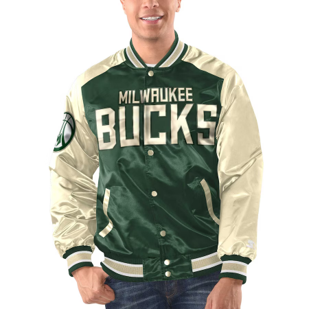 Milwaukee Bucks - Full-Snap Varsity Satin Green NBA Jacket