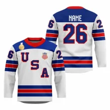 USA - 2026 Gold Medal Hokejový Replica Fan Dres Bílý/Vlastní jméno a číslo