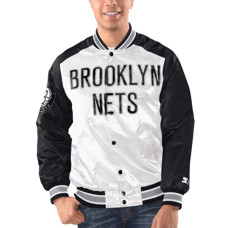 Brooklyn Nets - Full-Snap Varsity Satin White NBA Jacket