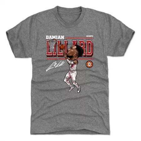Portland Trail Blazers - Damian Lillard Cartoon Gray NBA T-Shirt