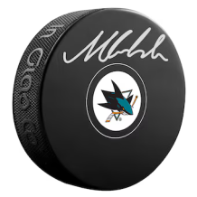 San Jose Sharks - Macklin Celebrini Podepsaný 2024 Team logo NHL Puk