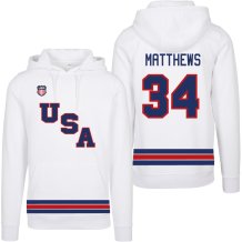USA - Auston Matthews 2026 Hokejová Mikina s kapucňou - biela