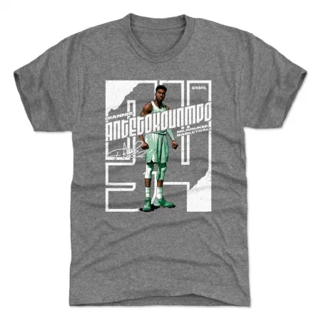 Milwaukee Bucks - Giannis Antetokounmpo Stare Stretch Gray NBA T-Shirt