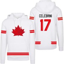 Kanada - Macklin Celebrini 2026 Hokejová Mikina s kapucí - biela