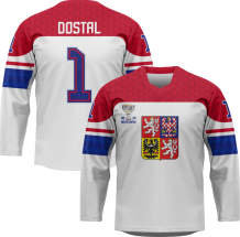 Czechy - Lukáš Dostál 2024 World Champions Hockey Replica Jersey Biały