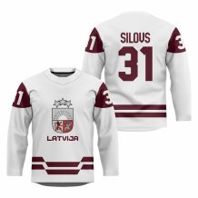 Łotwa - Arturs Silovs 2026 Hockey Replica Fan Jersey Biały