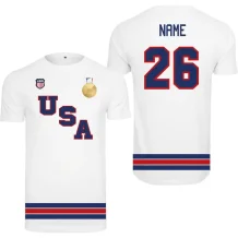 USA - 2026 Gold Medal Hokejové Tričko/Vlastné meno a číslo - biela